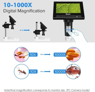 Digitaalne LCD-mikroskoop 4,3" ekraaniga, 50x–1000x suurendus, digimikroskoop, ekraaniga mikroskoop 3