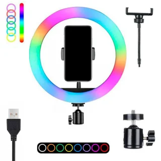RGB rõngaslamp 26 cm telefonihoidjaga, LED ringvalgusti, telefoniga rõngaslamp, vlogimise rõngaslamp 4
