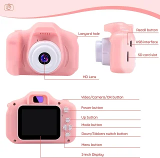 Laste digikaamera roosa, laste digitaalne kaamera, laste fotokaamera 3