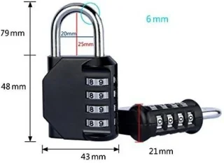 Kombinatsioonlukk, must, parooliga tabalukk, 39 mm, paroolilukk, numbrikoodiga tabalukk 3