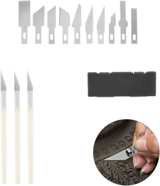 Mudellinoa noakomplekt 13-osaline, vahetatavate teradega graveerimisnugade ja skalpellide komplekt, modelleerimisnugade komplekt, käsitöö skalpellikomplekt 3