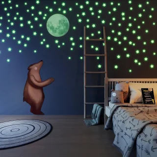 Kuma pimedas kuu ja tähtede seinakleepsud, 30 cm kuu, 423 helendavat kleepsu, seinakleepsud lastetoa kaunistamiseks, helendavad tähekleepsud 5
