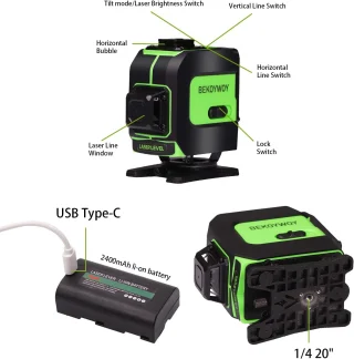 Laserlood 16 joonega 4D, roheline ja punane laserlood, laserjoonlood 2