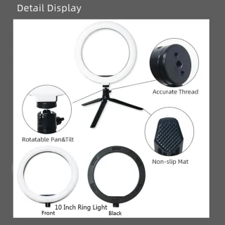LED rõngaslamp 20 cm statiivialusega, rõngasvalgusti väikese lauastatiiviga, LED ringvalgusti statiiviga 4