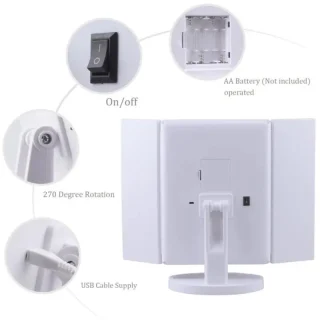 Meigipeegel LED‑valgustusega, valge, kosmeetikapeegel, valgustusega peeglike 3