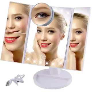 Meigipeegel LED‑valgustusega, valge, kosmeetikapeegel, valgustusega peeglike