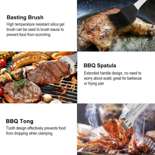 Grila instrumentu komplekts 9 gab., BBQ grila piederumu komplekts ar iesmiem un somu, grilēšanas rīku komplekts, barbekjū piederumu komplekts 2