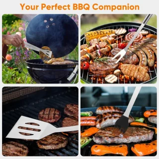Grila instrumentu komplekts 9 gab., BBQ grila piederumu komplekts ar iesmiem un somu, grilēšanas rīku komplekts, barbekjū piederumu komplekts 3