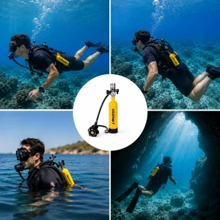 Sukeldumissilinder 1L kollane, sukeldumiskomplekt, varusurupalloon, mini scuba balloon 2