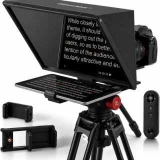 Teleprompter nutitelefonile ja tahvelarvutile, splitterklaasiga, teleprompteri ekraan, tekstilugeja kaamera ette