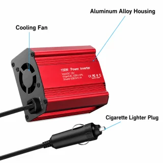 Auto sprieguma pārveidotājs 12V uz 220V, 150W DC–AC invertors ar 1 maiņstrāvas kontaktligzdu un dubulto USB auto lādētāja adapteri, auto barošanas invertors, automašīnas 12V uz 220V pārveidotājs 2