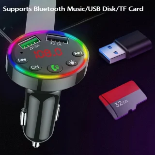 Bluetooth 5.0 auto FM-saatja F9, käed-vabad funktsiooniga, kahe USB-laadimispordiga, LED-ekraaniga, must, FM-moodulaator autosse, Bluetooth FM-raadiosaatja autosse 4