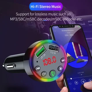 Bluetooth 5.0 auto FM-saatja F9, käed-vabad funktsiooniga, kahe USB-laadimispordiga, LED-ekraaniga, must, FM-moodulaator autosse, Bluetooth FM-raadiosaatja autosse 5