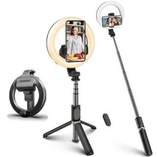 LED rõngasvalgusti 16 cm statiiviga ja selfipulgaga, rõngaslamp telefonile, selfivalgusti statiivil 2