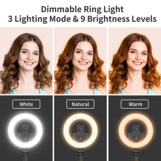 LED rõngasvalgusti 16 cm statiiviga ja selfipulgaga, rõngaslamp telefonile, selfivalgusti statiivil 3
