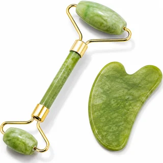 Jadeiteraud näomassaažirull ja Gua Sha lame plaat, nefriitist näorullikomplekt, Gua Sha näomassaažikivi