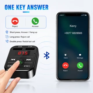 Bluetooth FM saatja autosse, auto FM saatja adapter Bluetooth-helile, Bluetoothiga autohelisüsteemi adapter, auto Bluetooth FM-raadiosaatja 4