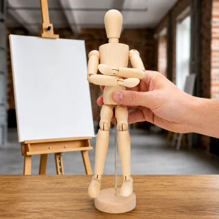 Puidust kunstniku mannekeen 33 cm, liigendatud inimfiguuri mudel joonistamiseks, puitfiguur, joonistusmannekeen 3