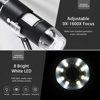 Digitaalne mikroskoop 1600x suurendusega, OTG mikroskoop Android-seadmetele, USB digimikroskoop, kaasaskantav mikroskoobikaamera 3