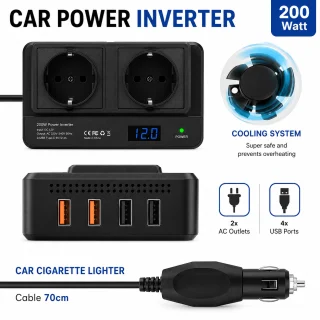 Auto inverter 200 W, 12 V kuni 220 V pingemuundur, auto voolu muundur 2