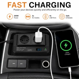 Auto inverter 200 W, 12 V kuni 220 V pingemuundur, auto voolu muundur 4