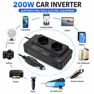 Auto inverter 200 W, 12 V kuni 220 V pingemuundur, auto voolu muundur 5