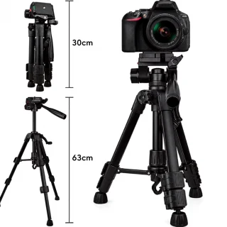 Kaamerastatiiv mini, reguleeritav kõrgus 31–63 cm, kokkupandav statiiv kaamerale, kompaktne fotostatiiv