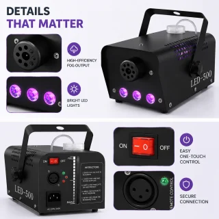 LED tossumasin 500W, kaasaskantav suitsumasin kiire soojenemisega, juhtmega ja juhtmevaba puldiga, mittetoksiline aur, tossugeneraator, suitsumasin pidudeks 2