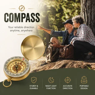 Kompass metallkorpusega ja kaanega, kuldne kompass helendava sihverplaadiga, piraadikell-kompass, reisikompass 4
