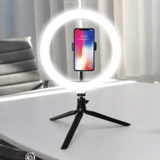 Gredzenveida LED gaisma ar statīvu 20 cm, riņķveida lampa ar mazo trijkāja statīvu, LED riņķa lampa, gredzenlampa 3