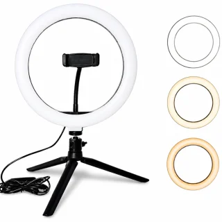 LED žiedinė lempa 20 cm su stovu ir mažu trikojį, žiedinis LED šviestuvas, LED žiedinis apšvietimas
