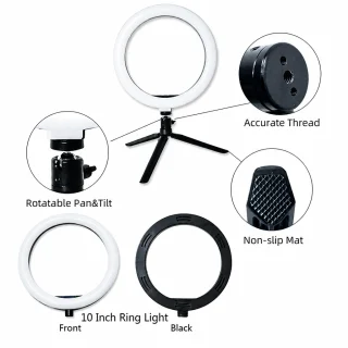 LED žiedinė lempa 20 cm su stovu ir mažu trikojį, žiedinis LED šviestuvas, LED žiedinis apšvietimas 4