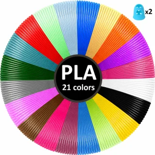 3D rašiklio PLA filamento rinkinys, 105 m, 21 spalva, 1,75 mm, su pirštų apsaugomis, 3D pieštuko plastiko siūlas, 3D piešimo rašiklio PLA užpildas