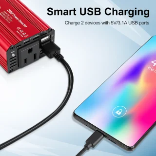 Automobilinis inverteris 150 W, 12 V į 220 V keitiklis, automobilio įtampos keitiklis, mašininis įtampos inverteris 4