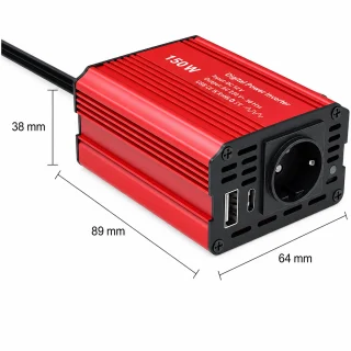 Automobilinis inverteris 150 W, 12 V į 220 V keitiklis, automobilio įtampos keitiklis, mašininis įtampos inverteris 2