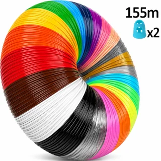 3D pildspalvas PLA diega komplekts, 155 m, 31 krāsa, 1,75 mm, ar pirkstu aizsargiem, 3D pildspalvas filaments, 3D zīmēšanas pildspalvas plastmasas diegs