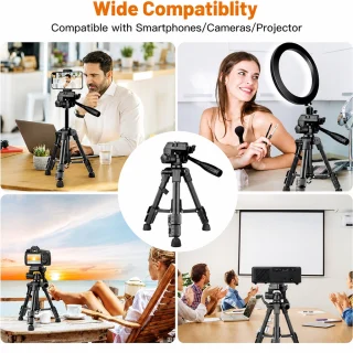 Fotoaparato mini trikojis, reguliuojamas 31–63 cm stovas, kompaktiškas sulankstomas trikojis, nešiojamas fotoaparato stovas 4
