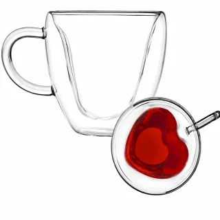 Puodeliai širdelės formos, 240 ml talpa, rinkinys iš 2 vnt., širdelės formos stikliniai puodeliai, dvigubos sienelės širdies puodeliai 4