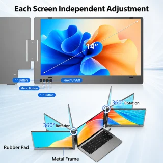 Portatīvais dubultais klēpjdatora monitors 14" 1920x1200, piemērots 13.3–16" klēpjdatoriem, 2 papildu ekrāni, ārējais klēpjdatora monitors, klēpjdatora sānu ekrāni 4