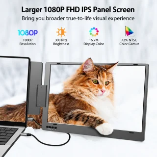 Portatīvais dubultais klēpjdatora monitors 14" 1920x1200, piemērots 13.3–16" klēpjdatoriem, 2 papildu ekrāni, ārējais klēpjdatora monitors, klēpjdatora sānu ekrāni 3