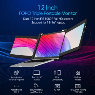 Portatīvais dubultais klēpjdatora monitors 14" 1920x1200, piemērots 13.3–16" klēpjdatoriem, 2 papildu ekrāni, ārējais klēpjdatora monitors, klēpjdatora sānu ekrāni 2