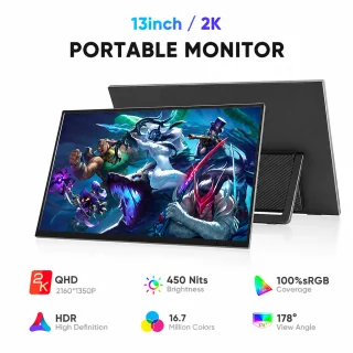 Portatīvais IPS monitors, 13,3 collu pārnēsājamais displejs, 1920x1200 izšķirtspēja, portatīvais ekrāns klēpjdatoram, ārējais portatīvais monitors 2