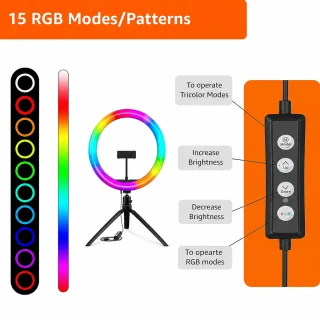RGB gredzenveida lampa ar statīvu, 242 cm telefona turētājs, gredzenveida apgaismojums, LED gredzenlampa, vloga gaisma 3