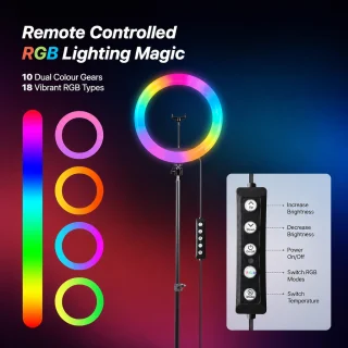RGB gredzenveida lampa ar statīvu, 242 cm telefona turētājs, gredzenveida apgaismojums, LED gredzenlampa, vloga gaisma 5