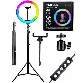 RGB gredzenveida lampa ar statīvu, 242 cm telefona turētājs, gredzenveida apgaismojums, LED gredzenlampa, vloga gaisma