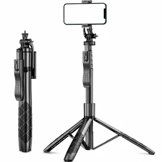 Selfiju statīvs ar 360° rotējošu galvu, tālvadības pulti un trijkāja kājām, pašbildes nūja ar statīvu, tālruņa selfiju trijkājis