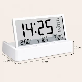 Digitālais LCD modinātājpulkstenis ar caurspīdīgu displeju un istabas termometru, galda pulkstenis ar modinātāju, naktsgaldiņa pulkstenis 5