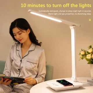 LED galda lampa ar USB uzlādi un iebūvētu lādētāju, LED rakstāmgalda lampa, LED darba galda lampa 5