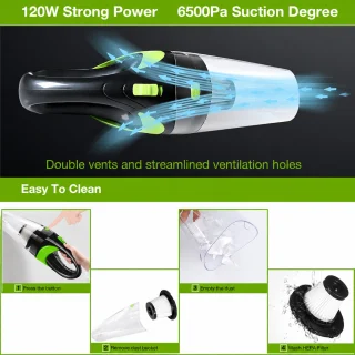 Roku auto putekļsūcējs bez vadiem 120W, 4000Pa sūkšanas jauda, ar HEPA filtru, portatīvs auto putekļu sūcējs, kompakts automašīnas putekļu savācējs 2