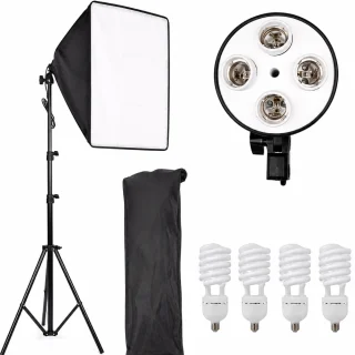 Softboksa apgaismojuma komplekts 235 cm, ar statīvu, 4 spuldzes 45W 5500K, studijas softbokss, fotostudijas apgaismojuma softbokss